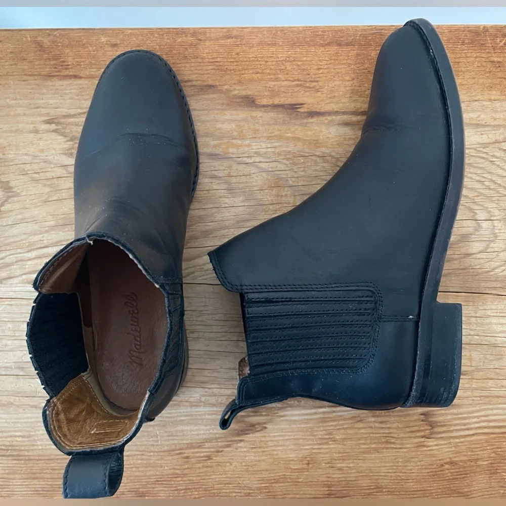 Madewell The Ainsley Chelsea Boot Leather Black Low Heel Ankle Women’s Sz US 7